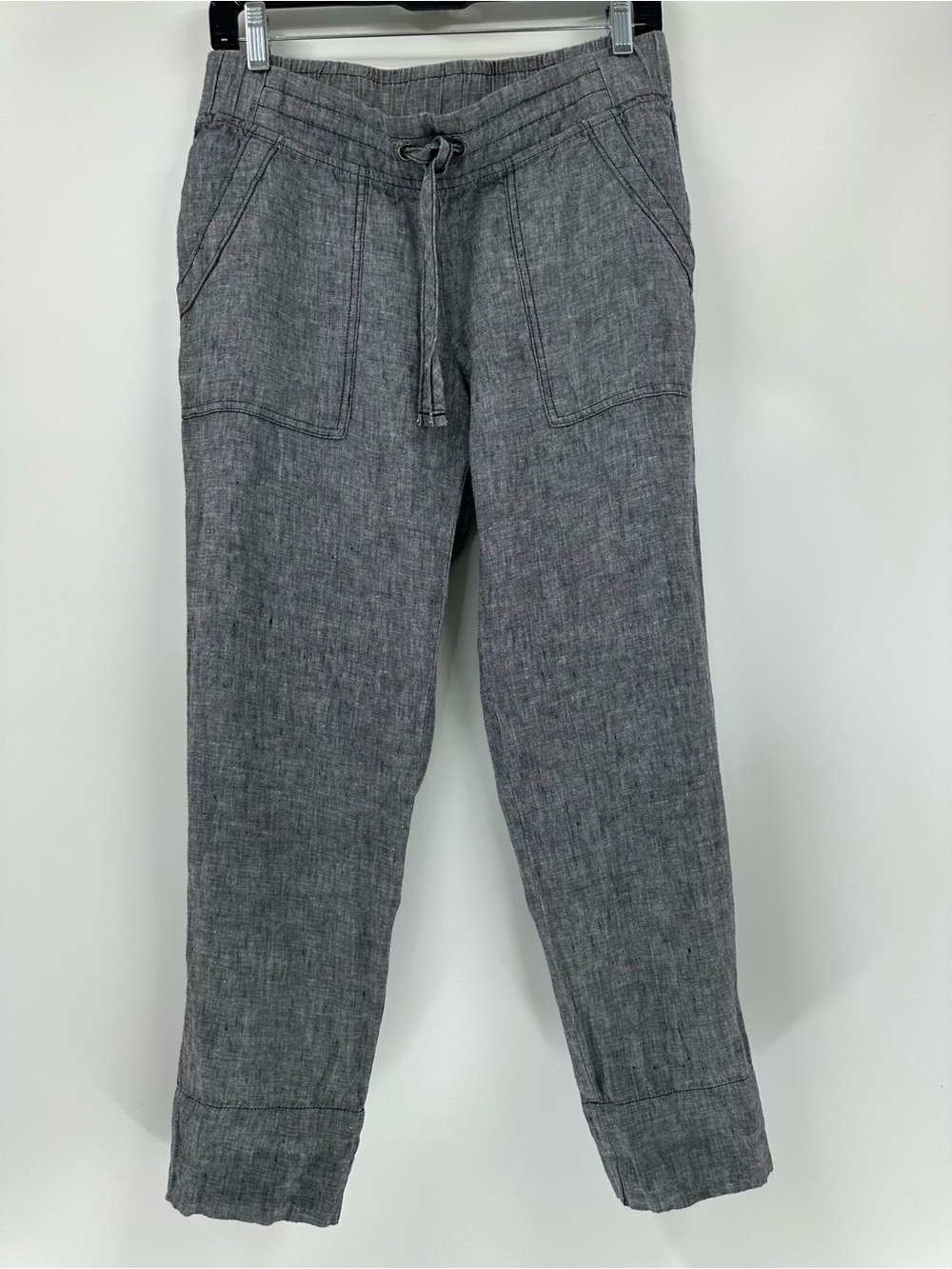 Athleta Linen Gray Drawstring Linen Cropped Pants Front Pockets Preppy - Picture 5 of 12